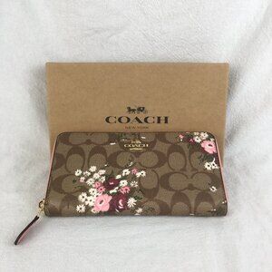 NEW COACH Accordion Zip Wallet With Flower Print IN Brown